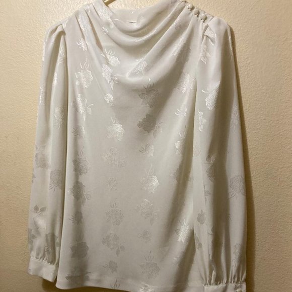 Vintage 1960's The Wilroy Traveler Women's White Floral High Neck Blouse Size 8 - Picture 1 of 7